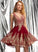 A-Line Scarlet Lace Short/Mini Tulle Prom Dresses Appliques With V-neck