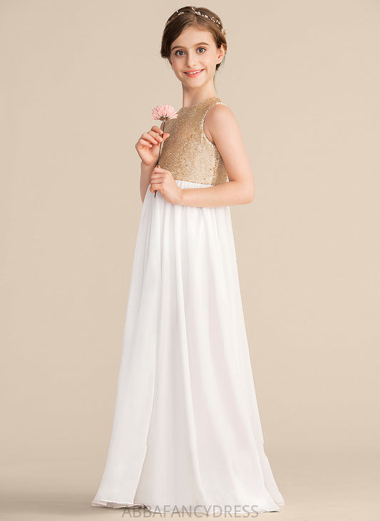 Chiffon Floor-Length Sequined Scoop Charity Junior Bridesmaid Dresses Neck A-Line