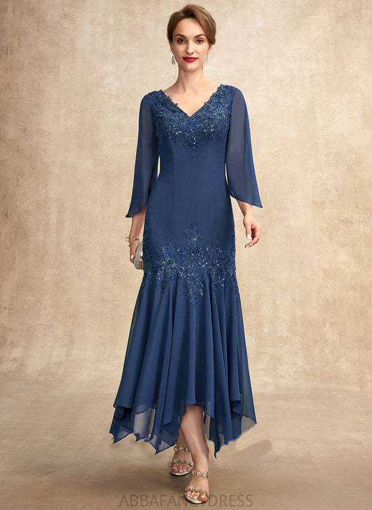 Bride of Chiffon Appliques Lace Lorelei Ankle-Length Trumpet/Mermaid Sequins V-neck Mother Dress With the Mother of the Bride Dresses