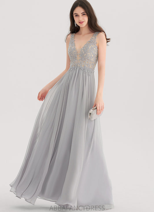 A-Line Rhinestone Prom Dresses Floor-Length Hayley With Chiffon V-neck Lace