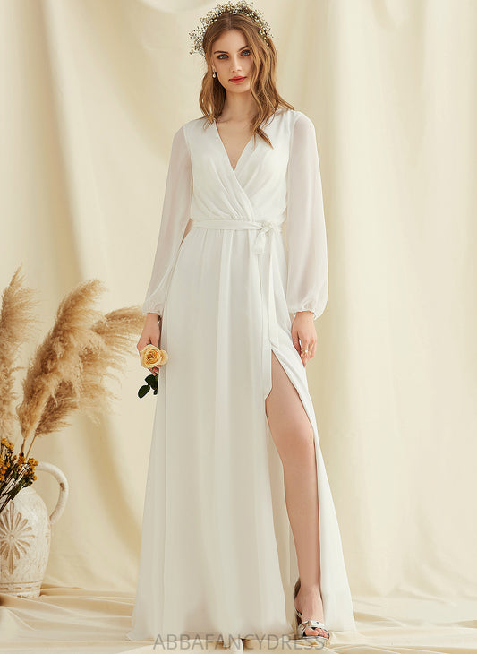 Wedding Dresses Floor-Length A-Line Chiffon Dress V-neck Camryn Wedding