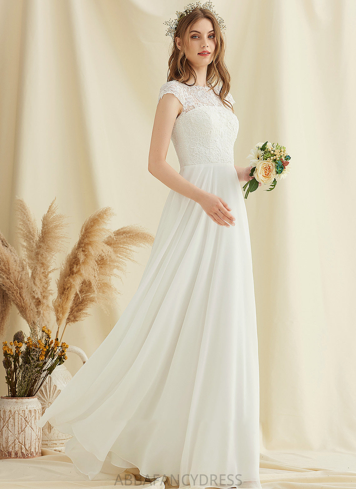 Wedding Lace A-Line Floor-Length Wedding Dresses Chiffon Dress Hayden