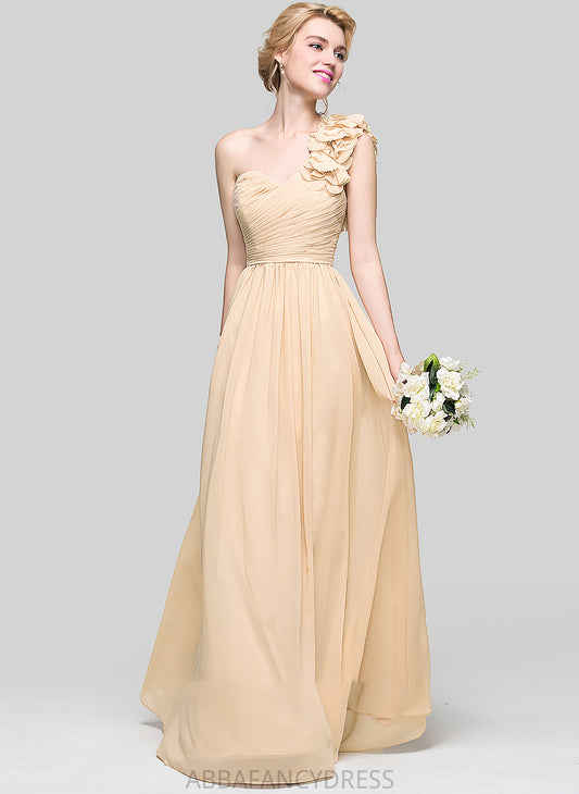 Flower(s) Ruffle A-Line Prom Dresses Floor-Length Frederica One-Shoulder With Chiffon