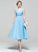 Neckline Ruffle Silhouette V-neck Embellishment A-Line Fabric Length Tea-Length Madisyn A-Line/Princess Sleeveless