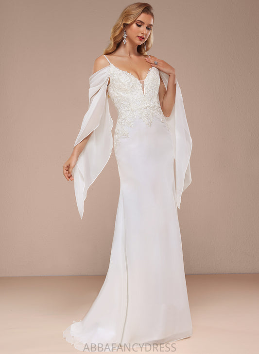 Trumpet/Mermaid Wedding Lace Wedding Dresses Shoulder Cold Sweep Dress Chiffon Christine Train