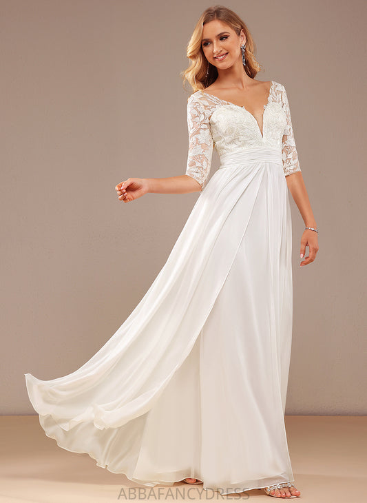 Sequins Lace Dress V-neck Wedding A-Line Chiffon With Ruffle Wedding Dresses Annie Floor-Length