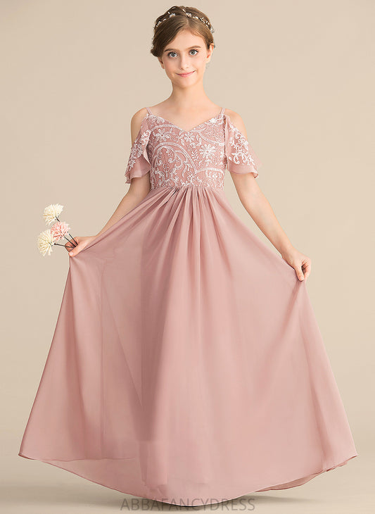A-Line Chiffon Junior Bridesmaid Dresses Floor-Length Ava Lace V-neck