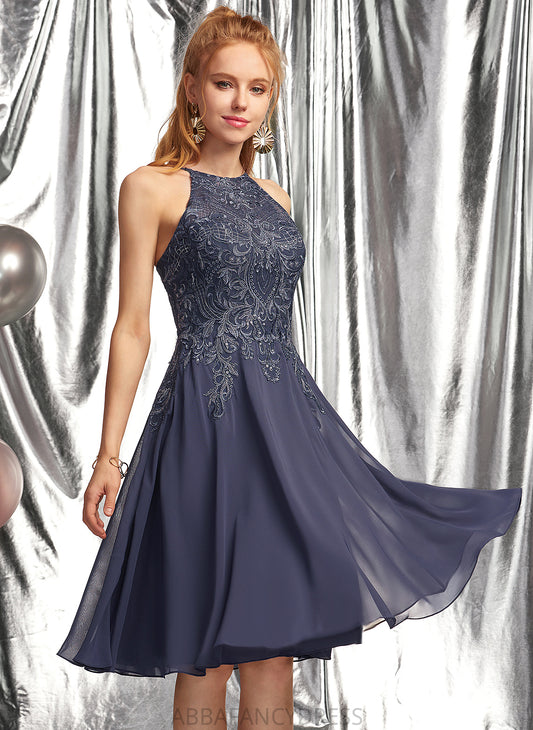 Chiffon Knee-Length A-Line With Lace Prom Dresses Appliques Scoop Carlee