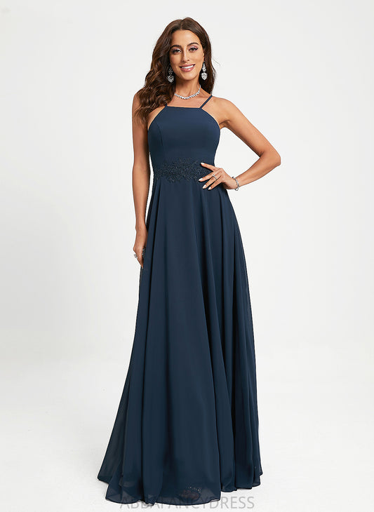 Justine Chiffon A-Line Lace Prom Dresses Floor-Length Halter