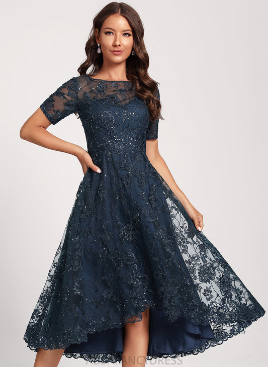 Sequins Nita Lace A-Line Dress Cocktail Scoop Tulle With Neck Club Dresses Asymmetrical