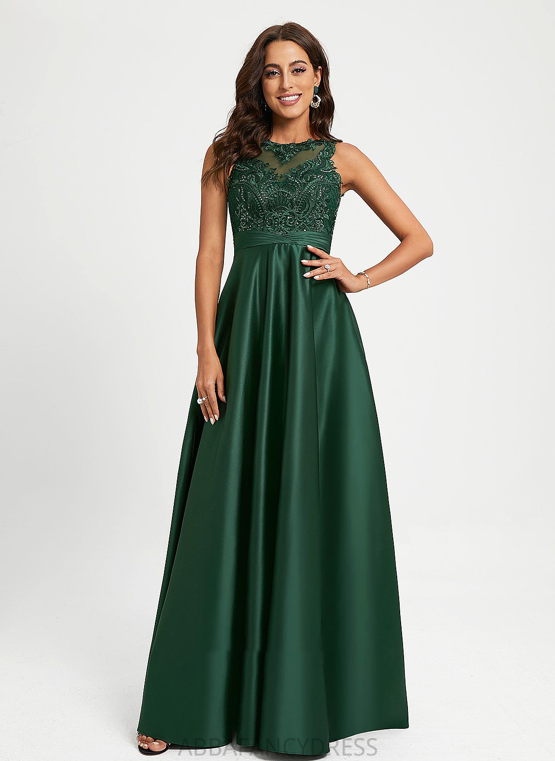 With Prom Dresses Lace Floor-Length Scoop Bryanna Sequins Neck Ball-Gown/Princess Satin