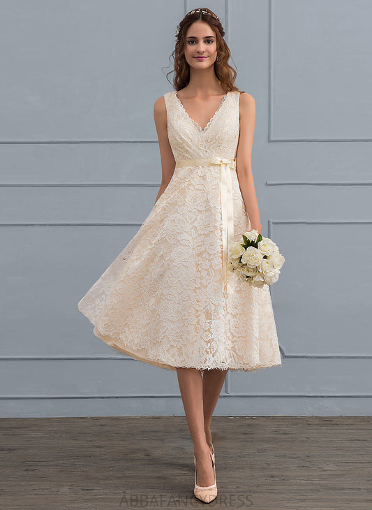Selah Wedding Dresses A-Line Lace Wedding With Bow(s) Knee-Length Dress V-neck