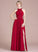 Front Floor-Length Chiffon Scoop Bow(s) With A-Line Split Ruffle Prom Dresses Neck Selina