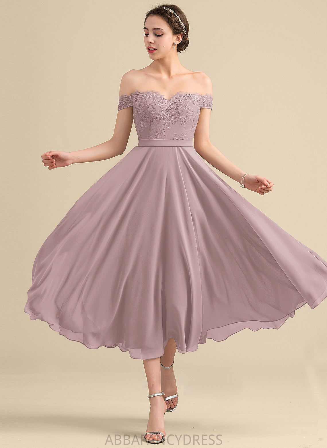 Tea-Length Length Embellishment Silhouette A-Line Fabric Sequins Beading Off-the-Shoulder Neckline Ruth Floor Length