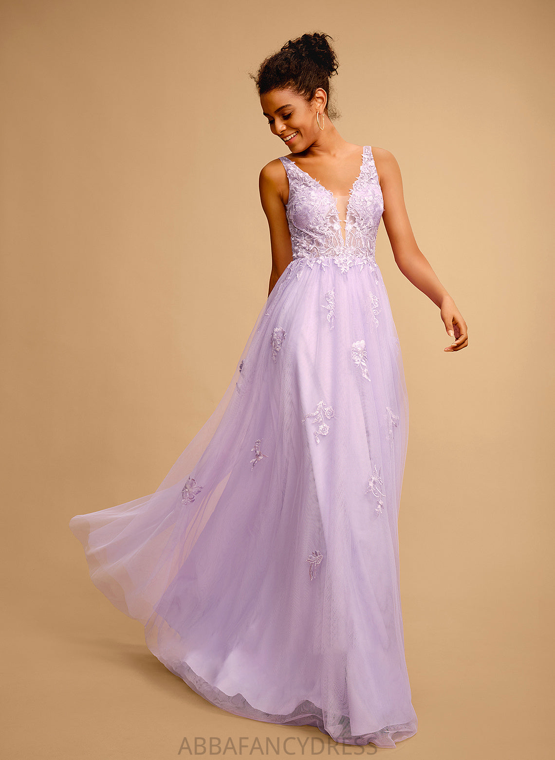 Ball-Gown/Princess With Prom Dresses V-neck Floor-Length Anabella Lace Tulle