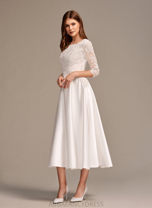 Lace Kate Satin Wedding Wedding Dresses Tea-Length A-Line Dress Scoop