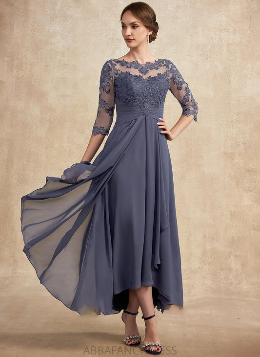 Asymmetrical Mother of the Bride Dresses the A-Line Lace Neck Alexandra Bride Ruffle Mother Dress of Chiffon With Scoop