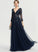 Angela V-neck Floor-Length Sequins With Tulle Prom Dresses A-Line
