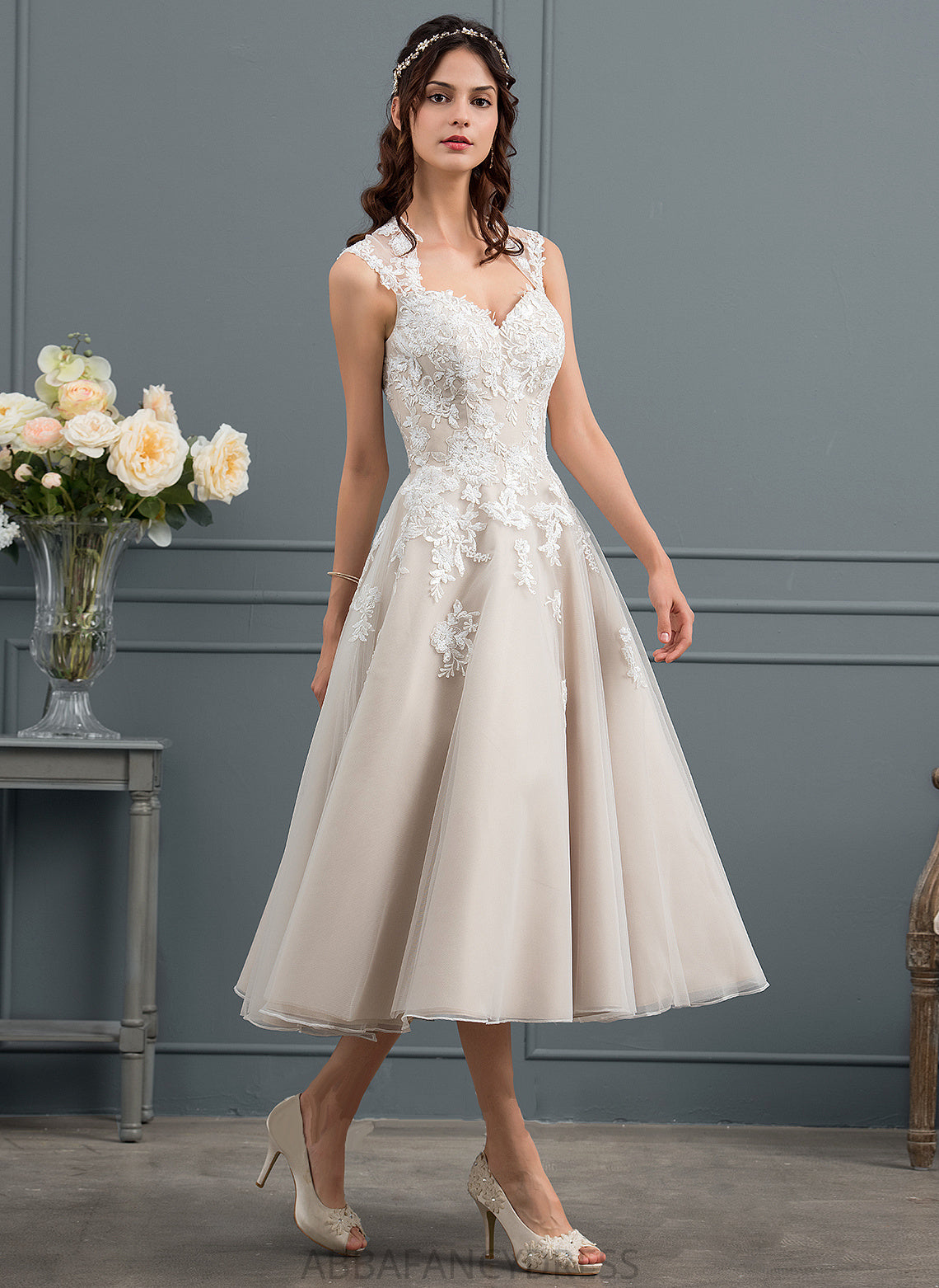 Sequins With Tea-Length Sweetheart Wedding Dresses Deborah Tulle Wedding Dress Ball-Gown/Princess