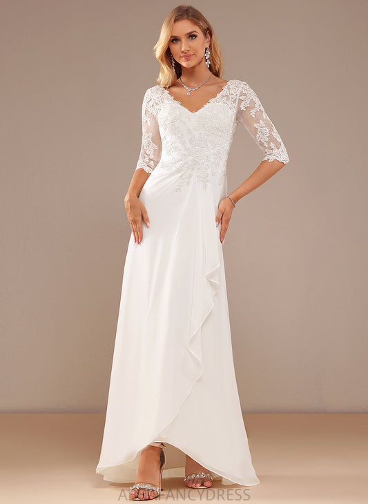 V-neck Chiffon Ruffle A-Line Asymmetrical Wedding Dresses Dress Wedding With Lace Alivia
