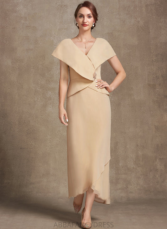 Chiffon Dress Mother of the Bride Dresses Mother V-neck the Sequins A-Line With Ali Bride Asymmetrical Beading of