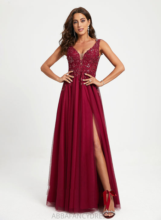 With Sequins Tulle Ball-Gown/Princess Prom Dresses Zoie V-neck Floor-Length