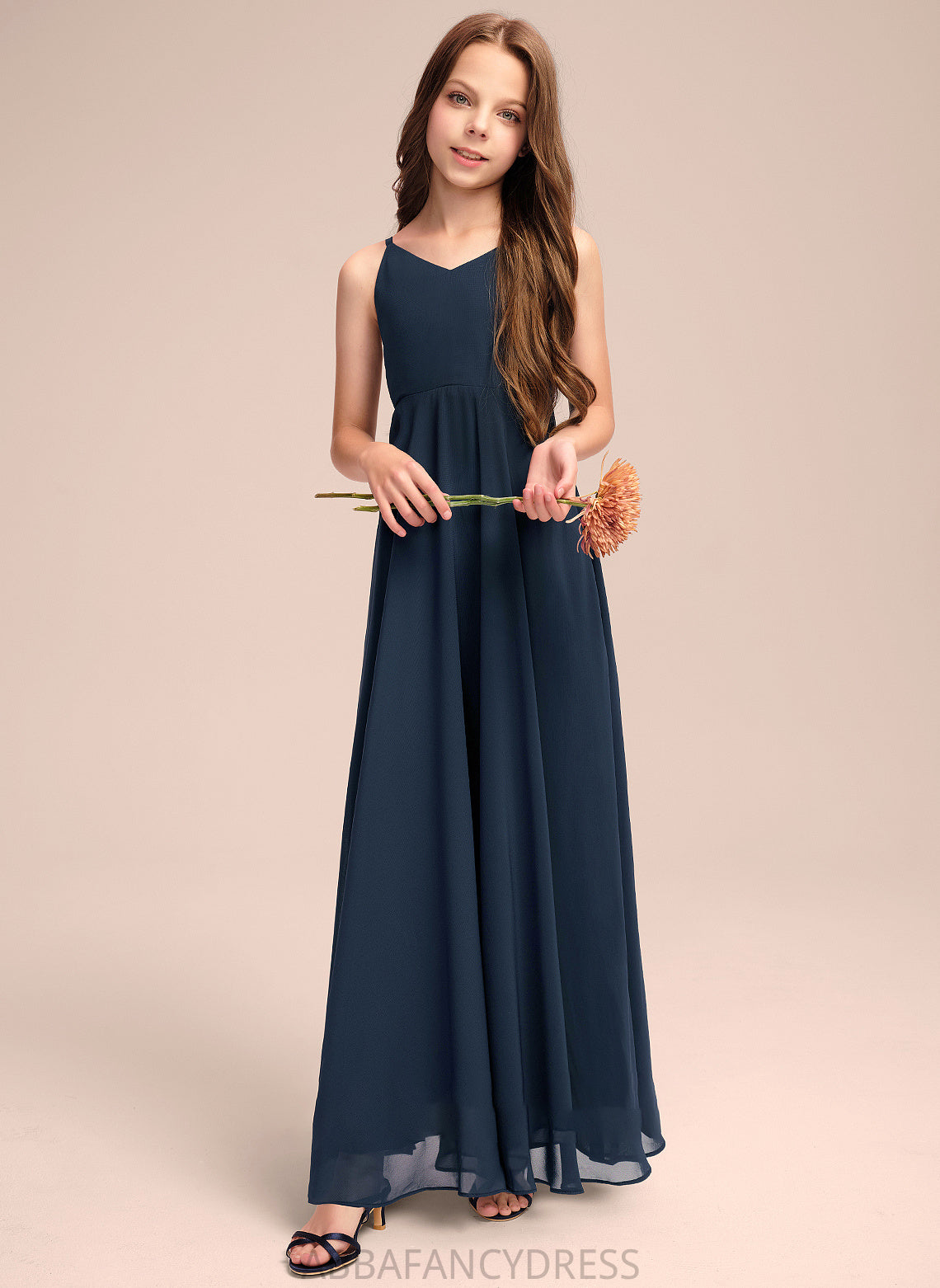 Bow(s) Chiffon A-Line Yesenia Floor-Length With Junior Bridesmaid Dresses V-neck