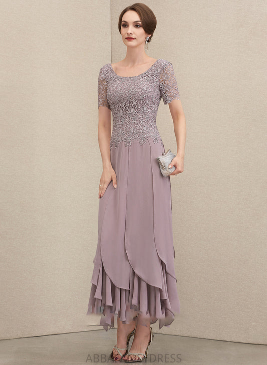 Cascading Mother of the Bride Dresses A-Line Jessie the Ankle-Length Ruffles Neck Bride With of Lace Dress Mother Chiffon Scoop