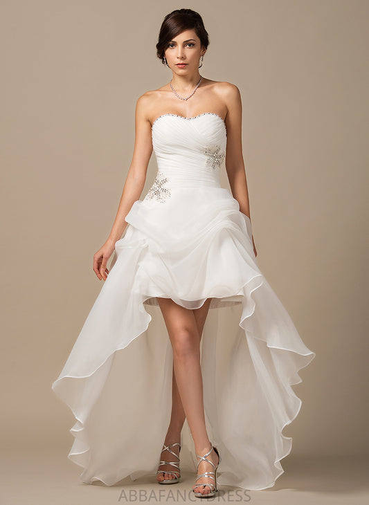 Organza Asymmetrical Sequins Dress A-Line Sweetheart Wedding Dresses Wedding Ruffle With Beading Janiya