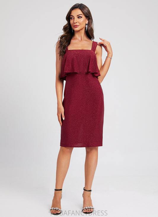 Club Dresses Juliana With Ruffle Square Knee-Length Dress Neckline Polyester Bodycon Cocktail