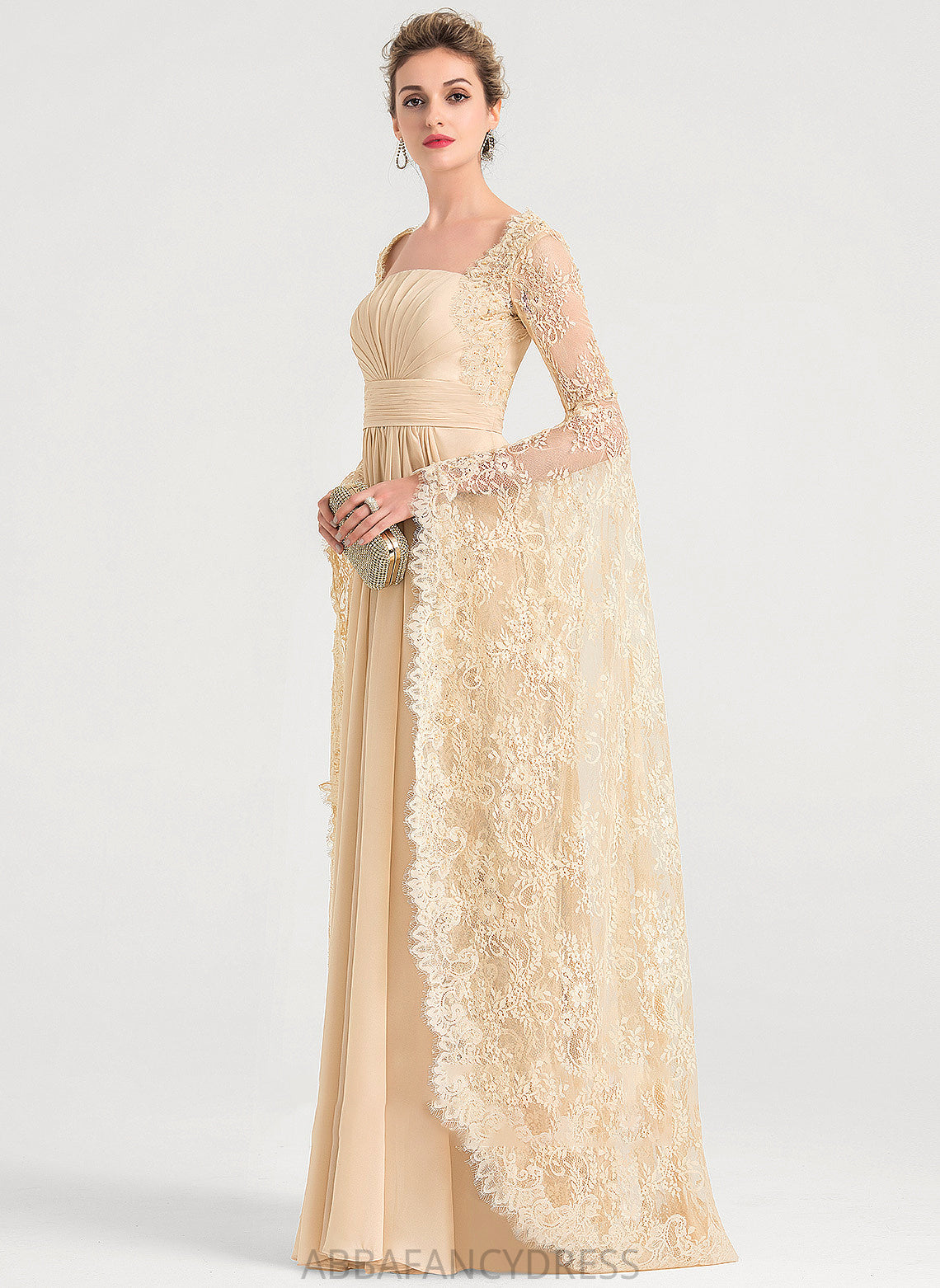 Square Neckline Ruffle Elaina Beading Wedding Dresses Chiffon Wedding A-Line Dress With Floor-Length