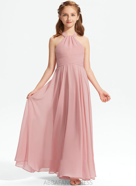 Neckline Junior Bridesmaid Dresses Nayeli Chiffon Square A-Line With Ruffle Floor-Length