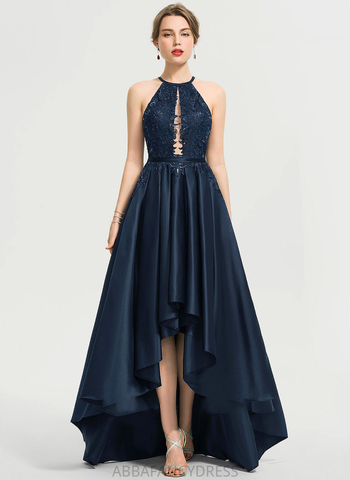 Neck Scoop With Prom Dresses Sequins Asymmetrical A-Line Kay Satin