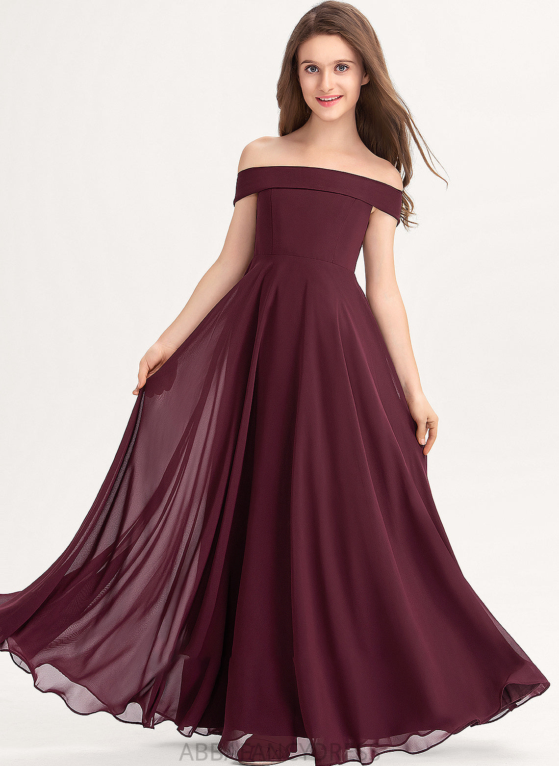 Makaila A-Line Floor-Length Junior Bridesmaid Dresses Chiffon Off-the-Shoulder
