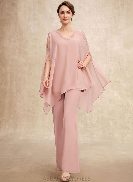 Floor-Length the Chiffon Mother of the Bride Dresses Dress V-neck Bride With Mother Baylee Jumpsuit/Pantsuit of Beading