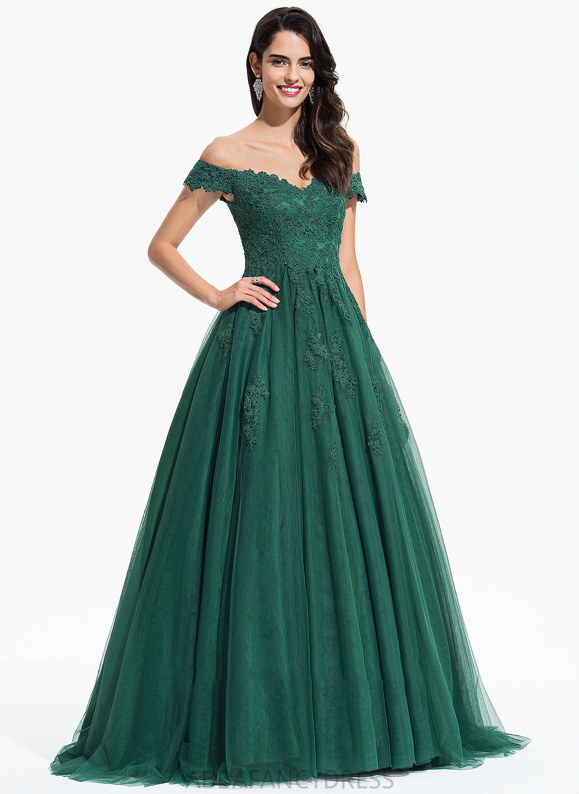 Prom Dresses With Tulle Lace Sweep V-neck Train Ayanna Ball-Gown/Princess