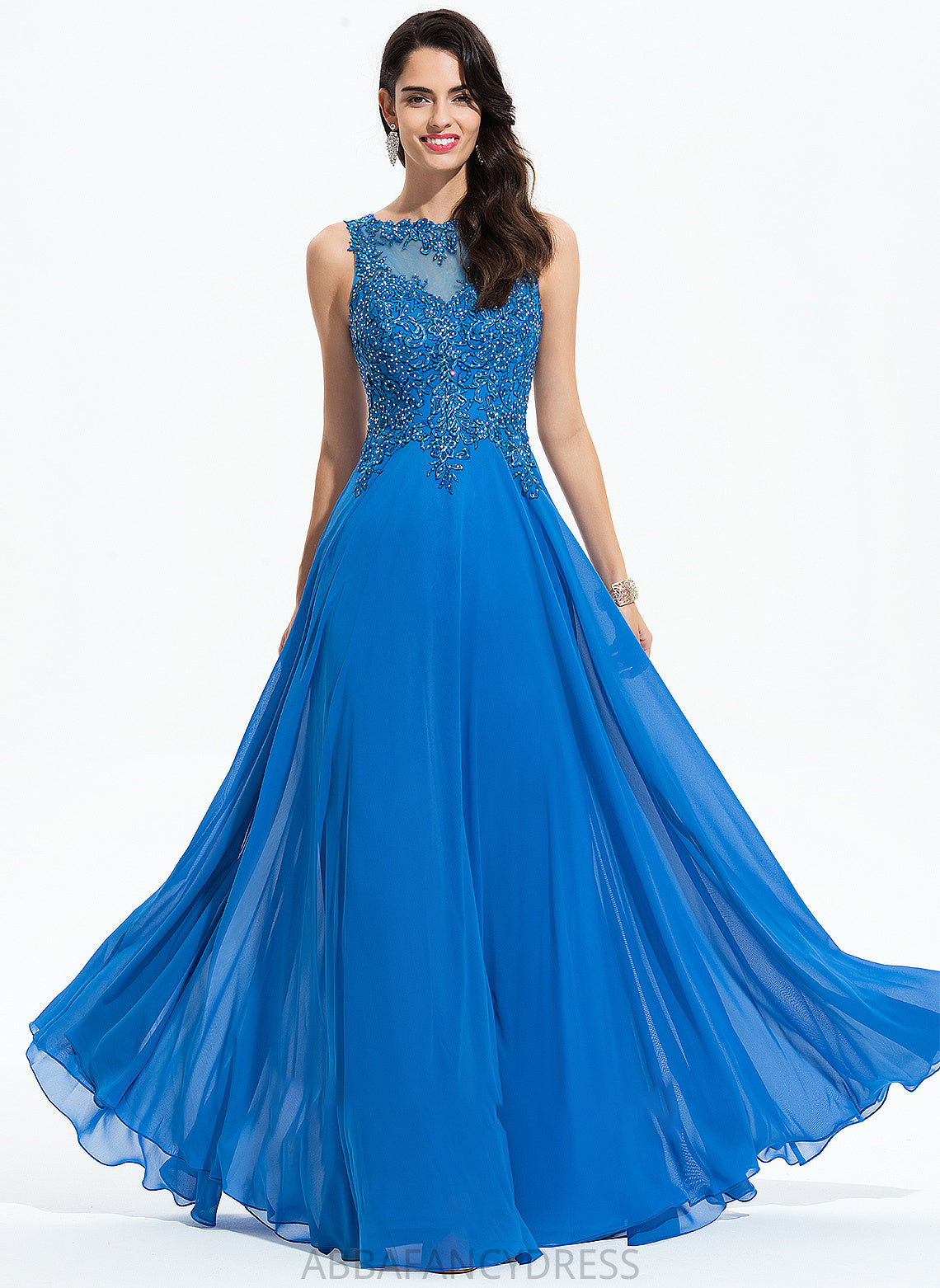 Floor-Length Neck Lace Chiffon Beading A-Line Sequins Scoop With Prom Dresses Hanna