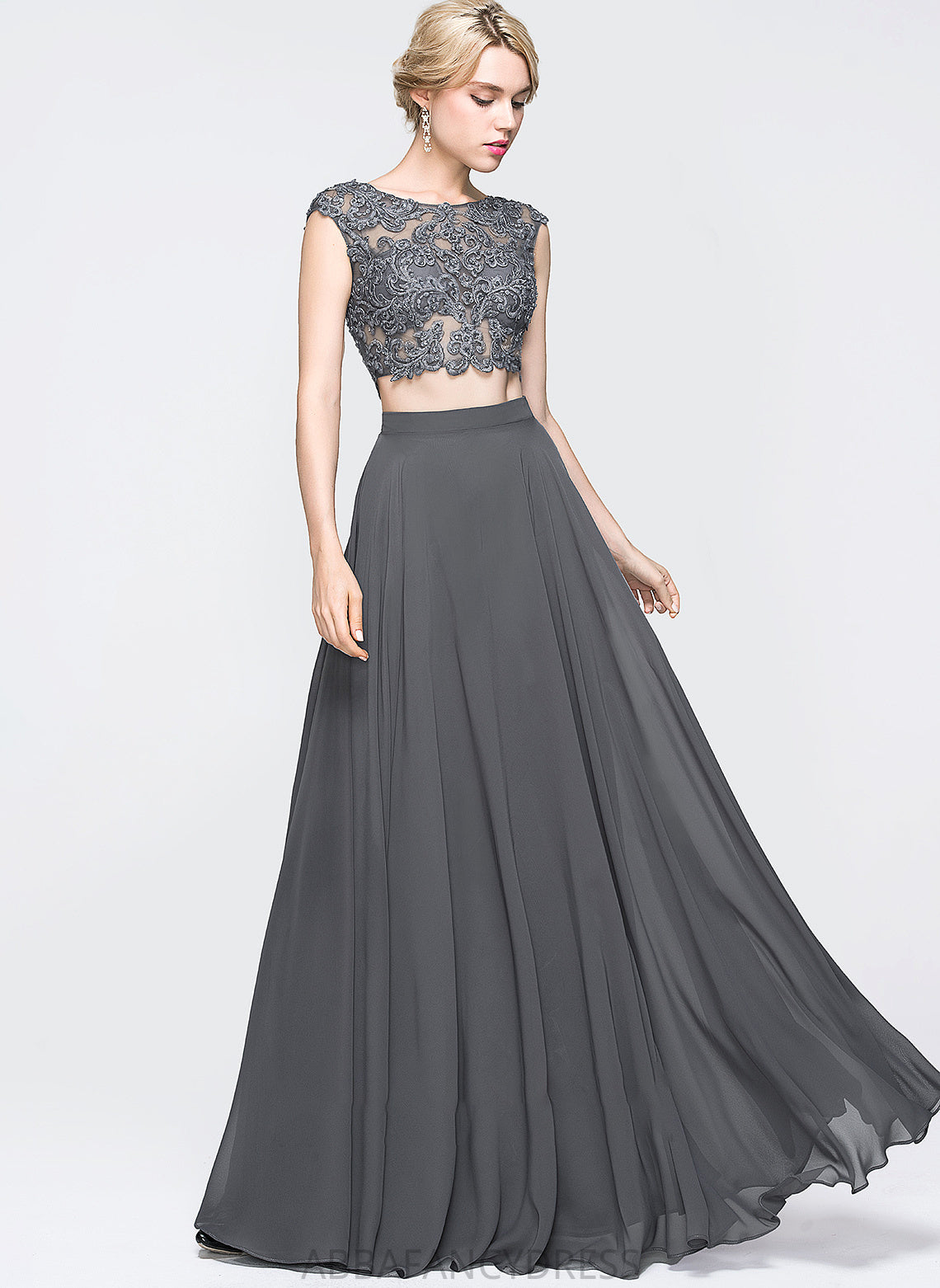 With Sequins Scoop Prom Dresses Chiffon Beading A-Line Floor-Length Neck Miah