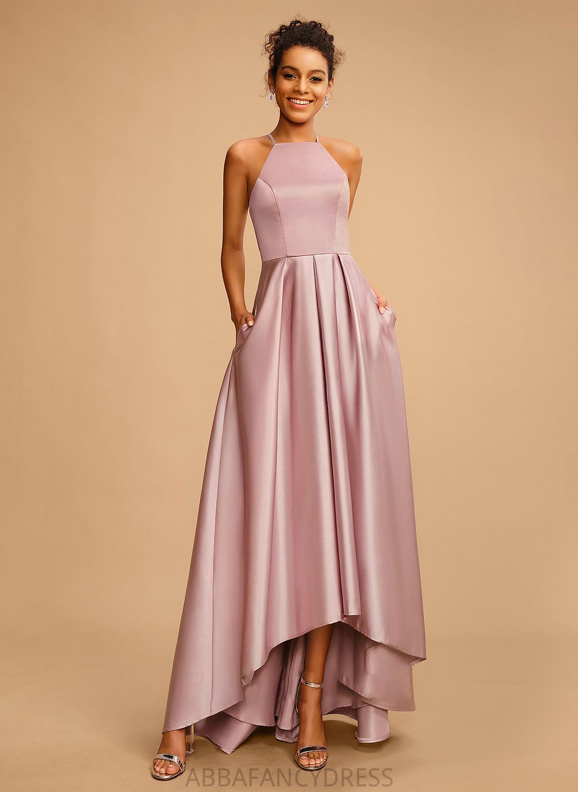 A-Line Marie Square Asymmetrical Prom Dresses Satin Neckline