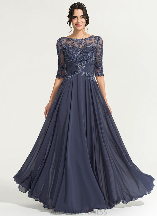 Nina Sequins Scoop Lace Floor-Length Prom Dresses Chiffon With A-Line
