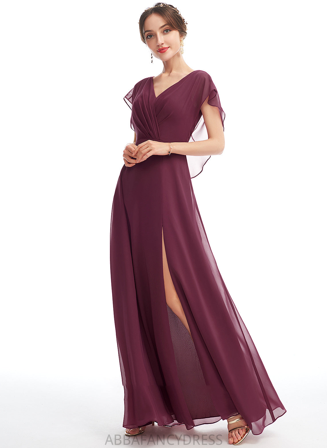 SplitFront A-Line Floor-Length Neckline Length Silhouette Embellishment Ruffle V-neck Fabric Anna One Shoulder