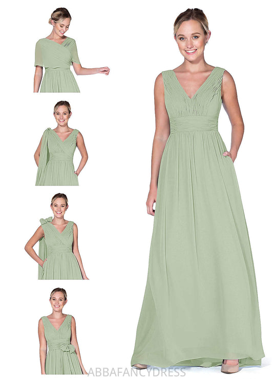 Hannah A-Line/Princess Sleeveless Natural Waist V-Neck Floor Length Bridesmaid Dresses