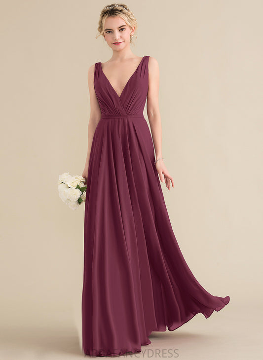 Floor-Length V-neck Chanel A-Line Chiffon With Prom Dresses Pleated