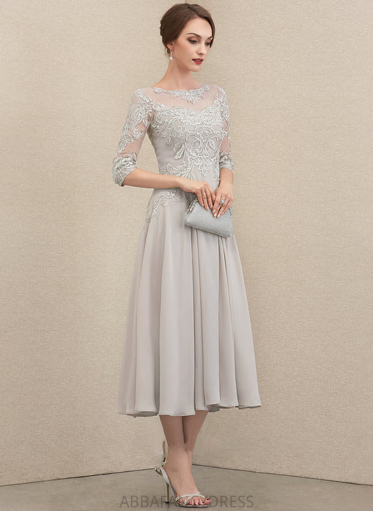 Chiffon Neck Lace Sequins the Beading Dress Bride Tea-Length of Malia Scoop With Mother Mother of the Bride Dresses A-Line