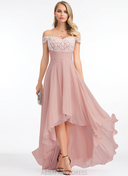 Chiffon Wedding Pleated A-Line Off-the-Shoulder With Asymmetrical Lace Wedding Dresses Fiona Dress