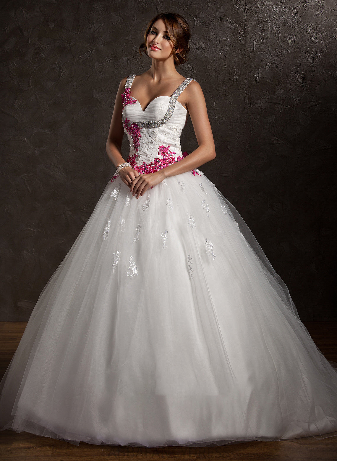 With Miah Dress Wedding Chapel Wedding Dresses Bow(s) Sweetheart Lace Appliques Train Ball-Gown/Princess Tulle Ruffle