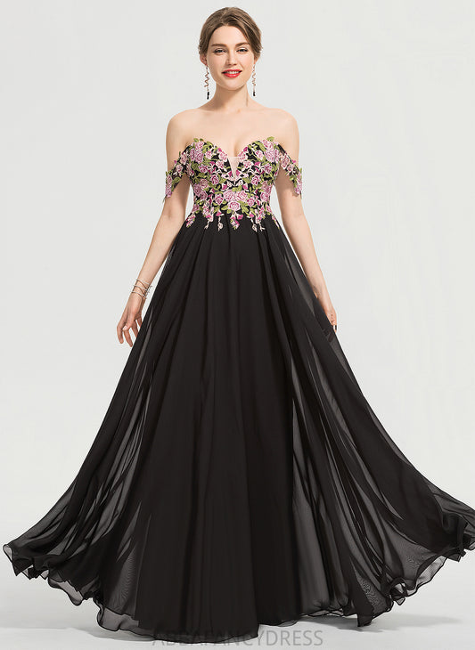 Chiffon Off-the-Shoulder Melissa Ball-Gown/Princess Lace Floor-Length Prom Dresses