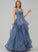 Beading Sequins Elliana Lace V-neck Prom Dresses Tulle With Ball-Gown/Princess Floor-Length