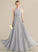Prom Dresses Floor-Length Zaniyah Chiffon Lace Scoop Pleated A-Line With Neck