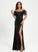 Sequins Sheath/Column With Floor-Length Denise Prom Dresses Neck Sequined Feather Scoop